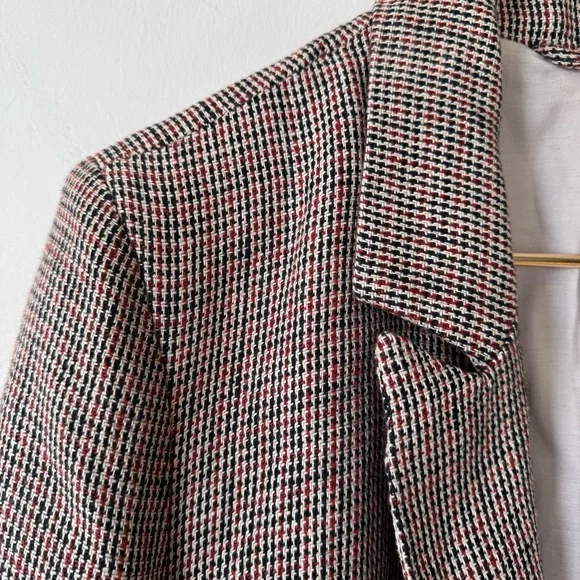 Free People Chess Tweed Houndstooth Plaid Linen One Button Blazer L